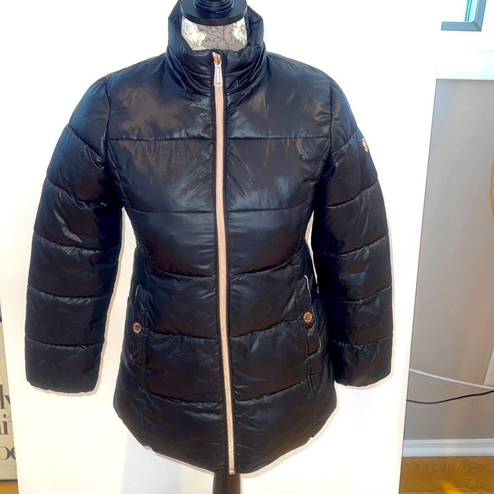 Girls Michael Kors Size 10/12 Black Rose Gold 3/4 Puffer Coat Jacket